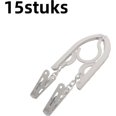 Lot de 15 cintres pliables avec pinces – Étendoir à linge portable pour voyage, maison et extérieur – Séchoir compact pour vêtements – Blanc (1/5)