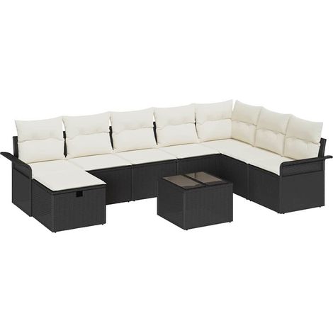 Garden Sofa Set with Cushion 9 pcs Black Poly rattan vidaXL