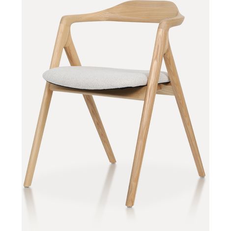 Silla de comedor con reposabrazos 53,5x58x74,5 cm fresno natural, tela cruda - CHICFURN (1/5)