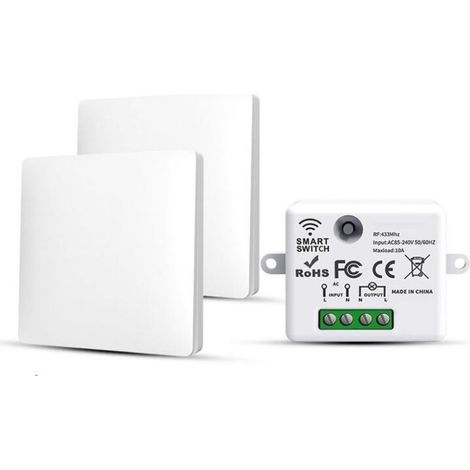 RF433 Lot de 2 interrupteurs d'éclairage sans fil sans fil sans fil avec émetteur et contrôleur récepteur 10 A 240 V (1/5)