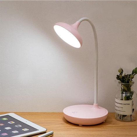 Lampe de Bureau LED Rose Sans Fil Tactile 3 Niveaux Intensité Lecture Chevet (1/5)