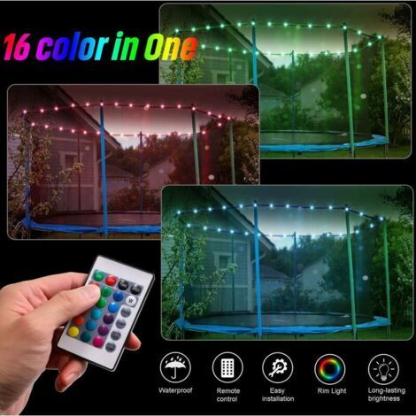 Lampe LED pour trampoline, lampe LED pour trampoline avec télécommande, 16 modes de changement de couleur, étanche, ultra-lumineuse, idéale pour les jeux nocturnes en extérieur, un excellent cadeau. (1/4)