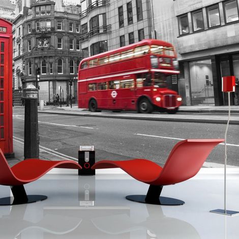 Papier Peint "Cabine Téléphonique & Bus Rouges à Londres" 154 x 200 cm (1/2)