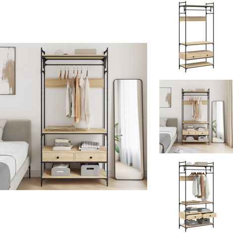 Kleiderständer mit Schubladen Sonoma-Eiche 89x39x184,5 cm - Garderobe - Kleiderschrank - Schuhschrank - Aufbewahrung - Kommode (1/5)