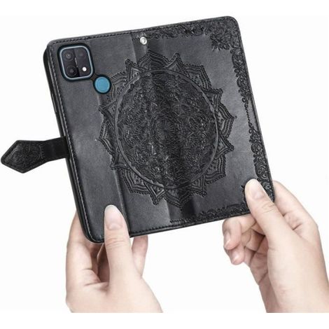 Etui Portefeuille Magnétique - Cuir PU et Silicone Souple - Support Béquille Intégré - Pour OPPO A15 - Noir (1/4)