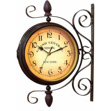Vintage Doppelseitige Wanduhr, Vintage Industrielle Wanduhr für den Außenbereich, Dekorative Kunst, Antikes Dekor, Büro, Küche, Geräuschlose Uhr, 360 Grad drehbar, Antik (1/5)