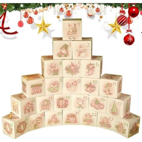 24-teilige Adventskalender-Boxen, Weihnachts-Countdown-Boxen – Geschenkboxen für Weihnachtsfeiern, leerer Adventskalender 2024, Geschenkboxen aus naturrosa Papier – Crezuo