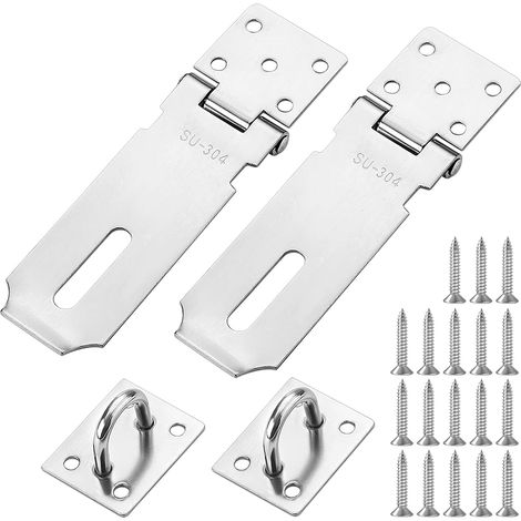 2 PCS Loquet de Cadenas Agrafe, Moraillon de Cadenas en Acier Inoxydable Robuste avec Agrafe et 10 Vis, Loquet de Porte Idéal pour Sécuriser Chambres, Cuisines, Jardins, Salles de Bain et Garages (1/5)