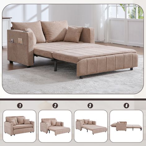 Canapé en tissu multifonctionnel, canapé pliant, pouvant être utilisé comme canapé ou lit, avec pochettes de rangement sur les brassiers, avec fonction de chargement USB et porte-boissons (1/5)
