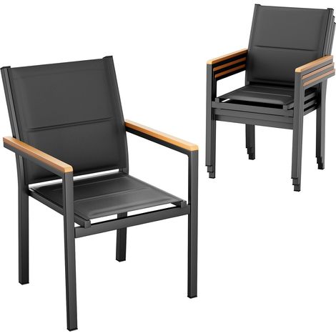 Set di 4 sedie da giardino impilabili in alluminio, con schienale e seduta trapuntati, corrimano in WPC, nero (1/5)