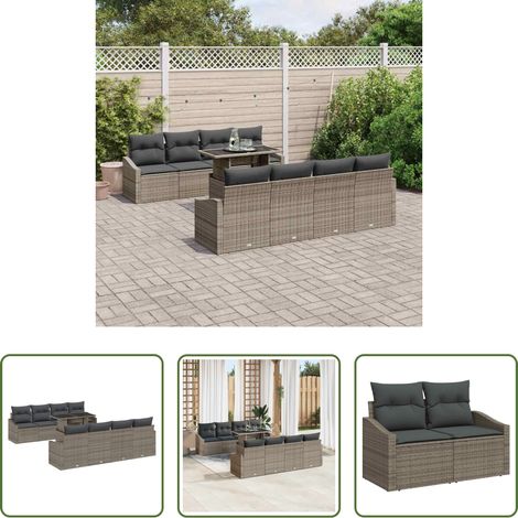 Canapé poly rattan - Ensemble de canapé de jardin avec coussin 9 pcs Gris polyrotin (1/5)