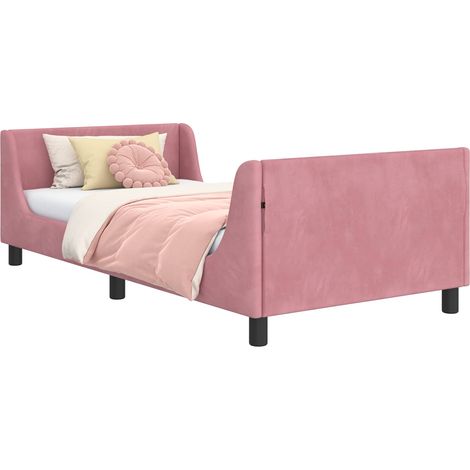 Children's Bed Frame with Headboard Pink 90 x 200 cm Velvet vidaXL