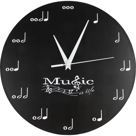 CCYKXA Horloge murale note de musique 30 x 30 cm en acrylique noir pour décoration d'intérieur sur le thème de la musique avec motif personnel (1/5)
