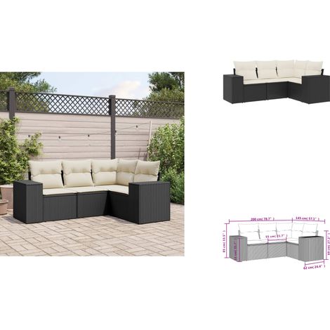 Salon de jardin 4 pcs avec coussins noir résine tressée - Ensemble Salon De Jardin - Meuble Extérieur - Résine Tressée - Rotin Synthétique - Mobilier De Jardin (1/3)