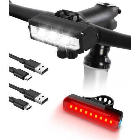 Front and Rear Bike Lights, Rechargeable Powerful LED Bike Lights Set for Road, Mountain (1/5)