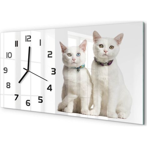 Horloge Murale Facile à Suspendre 60x30 cm Décoration Murale Élégante Chats blancs (1/5)