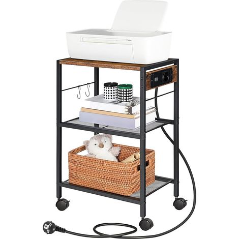 Hoobro – Druckerständer 3 niveaux avec station de charge – Étagère mobile avec roulettes et pieds réglables – 2 crochets pour bureau à domicile – EBF22CPS01 (1/5)