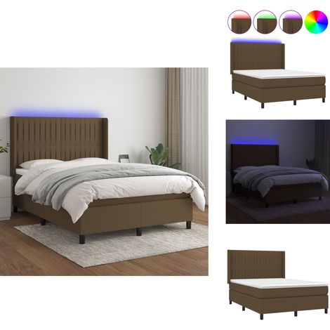 Sommier à lattes de lit matelas et LED Marron foncé 140x190 cm - Sommier Tapissier - Lit Avec Led - Matelas À Ressorts Ensachés - Têted Lit Ajustable - Éclairage LED (1/5)