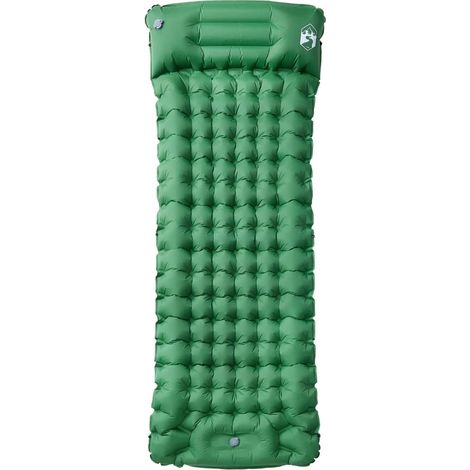 Matelas de camping autogonflant avec oreiller 1 personne vert