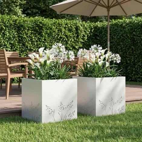 vidaXL Cache-pot de jardin 2 pc Blanc 50 x 50 x 49 cm (1/5)