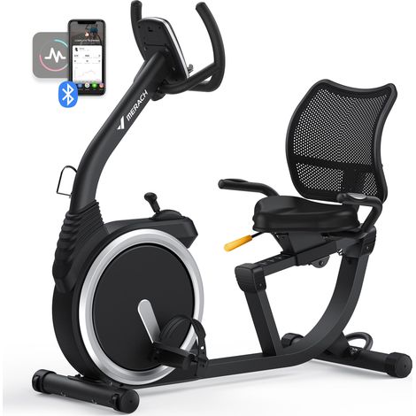 Merach – Vélo d'appartement semi-allongé – 8 niveaux de résistance magnétique – Écran LED – APP connecté – Poids max 135kg – Foulée 15.2 cm