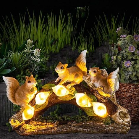 Garten-Eichhörnchen-Statue aus Kunstharz, wasserfeste Solar-Außenskulptur mit Beleuchtung, ideal für Garten, Terrasse, Rasen oder Einweihungsparty. (1/5)
