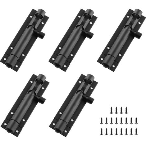 Ensemble de 5 verrous de porte coulissante en alliage d'aluminium noir, mini-verrous de porte de 7,6 cm (3 pouces), avec vis (1/4)