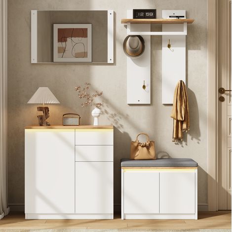 Recibidor con armario 130x35x124,5 cm en aglomerado blanco/madera – MEUBLIV (1/5)