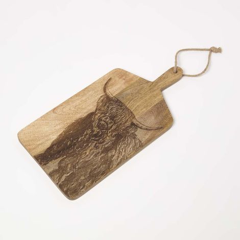 HOMESCAPES Wooden Cutting Board Cow Charcuterie Cheese Board