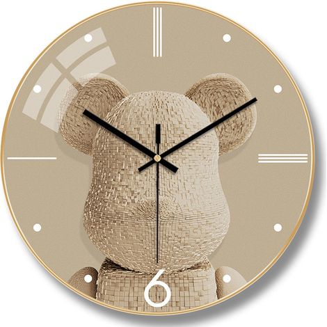 30 cm moderne, geräuschlose Wanduhr, niedlicher Bär, rund, digital, Quarz