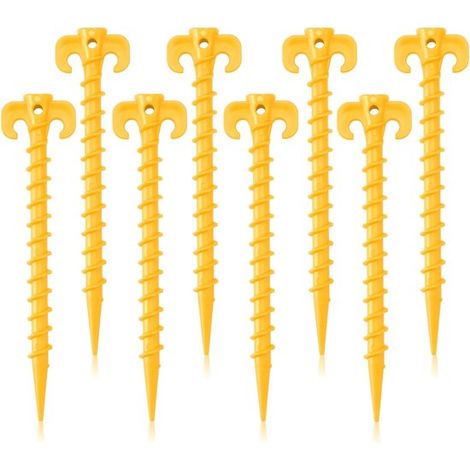Piquets de tente en plastique jaune (lot de 8) - Piquets de sable robustes de 19 cm - Piquets à visser et ancrages spiralés pour la plage, les tentes et les chapiteaux (jaune) (1/5)