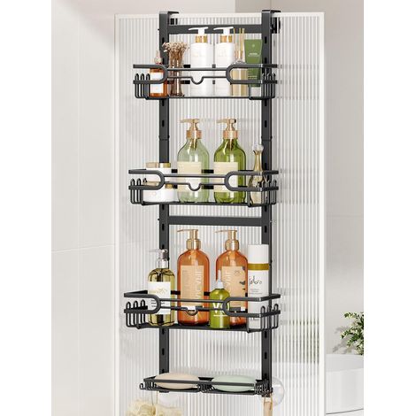 Étagère de douche à suspendre - Étagère de douche réglable à 4 étages - Sans perçage - Avec porte-savon et crochets - Étagère de douche au-dessus de la porte - Mur en verre et porte de salle de (1/5)