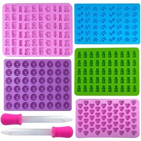 Moule à oursons gélifiés, lot de 5 moules en silicone avec 2 pipettes, moule à bonbons en silicone pour oursons gélifiés, bonbons, gelée, chocolat