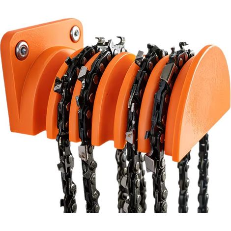 Support de rangement pour chaînes de tronçonneuse en plastique orange longueur 8 cm, porte-chaîne mural pour atelier de bricolage et bûcheronnage (1/4)