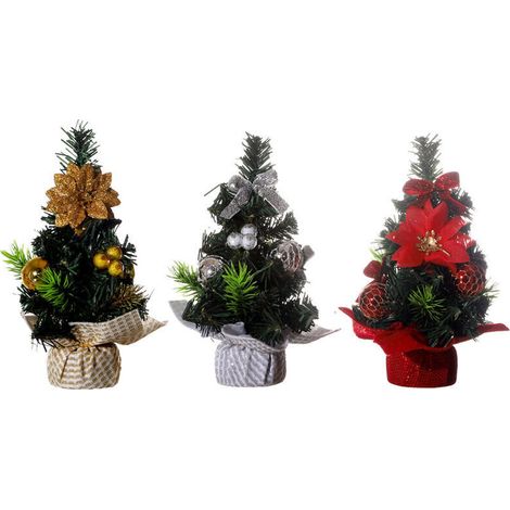 3 pièces Sapin de Noël Artificiel 30cm Mini Sapin de Noël Arbre de Noël de Table Petit Sapin de Noël avec Ornements Décoration de Noël pour Table fête de Noël