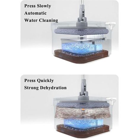 Ensemble de seaux de vadrouille rotatifs, essorage automatique, utilisation humide et sèche, nettoyage par rotation en microfibre avec tampons de remplacement (1/5)