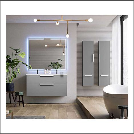 Mobile Bagno Urban120 cm Sospeso Grigio Base 2 Cassettoni - Doppio Lavabo in Resina (1/5)
