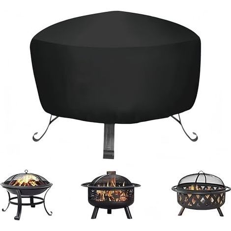 Housse de Protection pour Braséro Rond, Imperméable, Noir, PVC, Couvre-Feu, Jardin Patio Extérieur (808065cm) (1/5)