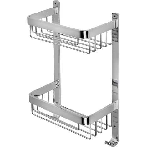 Croydex Aluminium Large Two Tier Shower Caddy Basket Bathroom Organiser, Chrome