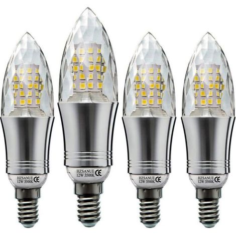 Ampoule LED bougie E14 - - Lot de 4 - 12W équivalent 100W - Blanc chaud 3500K - 1350 lumens - Base E14 (1/5)