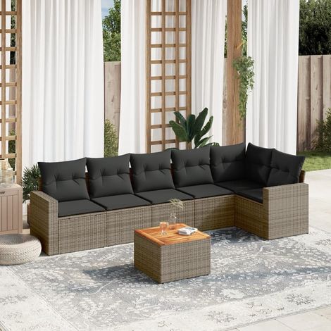 vidaXL 7 Piece Garden Sofa Set with Cushions Grey Poly Rattan (1/3)
