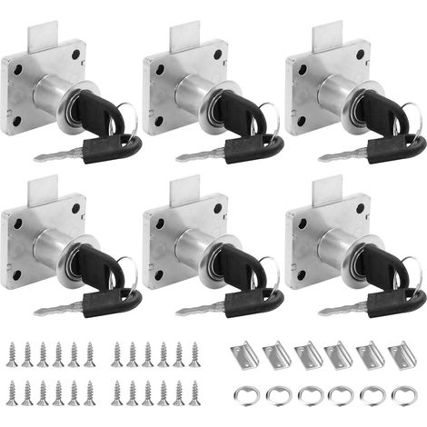 Lot de 6 verrous de meubles de 22 mm avec clé, serrure de sécurité, en acier inoxydable, avec clé, pour armoire, armoire, boîte aux lettres, tiroir (1/5)