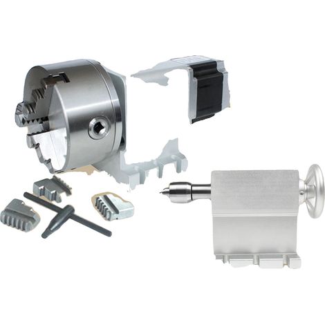 Eje giratorio, longitud 130 mm, ancho 50 mm, reducción de velocidad 50:1, capacidad de carga máxima 10 kg, compatible con mandril de 3 mordazas. (1/5)