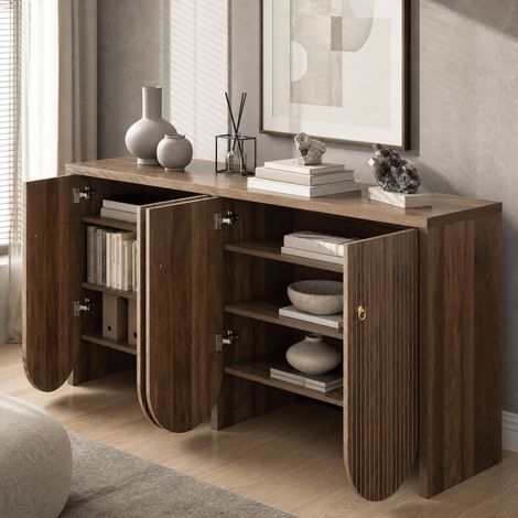 MEUBLIV Buffet de rangement 147x40x80 cm noyer – 4 portes et étagères réglables (1/5)