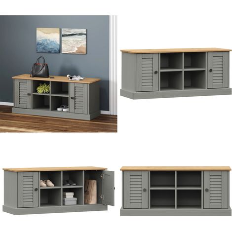 Schuhbank VIGO Grau 106x35x45 cm Massivholz Kiefer - Schuhbank - Flurbank - Einbaubank - Garderobe - Aufbewahrungsbox - Home & Living (1/5)