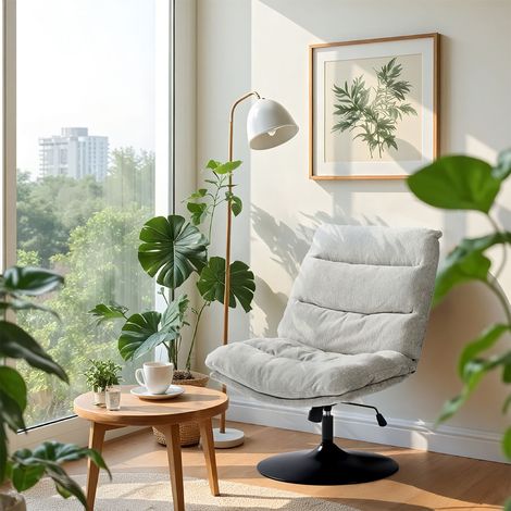 Fauteuil inclinable et pivotant en tissu chenille gris clair et noir (1/5)