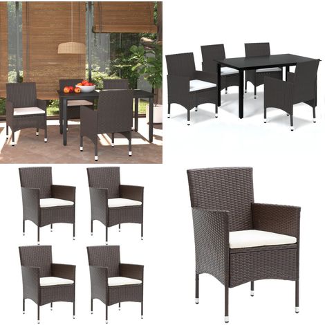 Set da Pranzo per Giardino 5 pz con Cuscini Polyrattan Marrone - Sedie da giardino - Tavolo da giardino