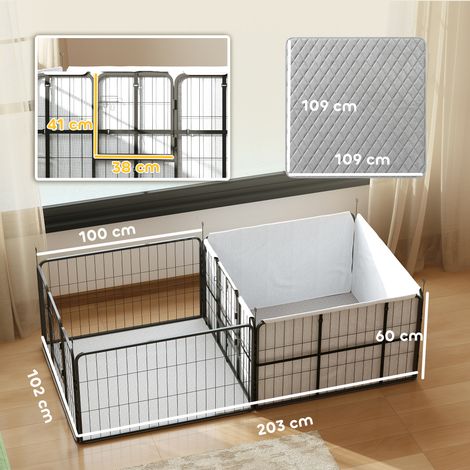 Caisse de mise bas pour chiots, caisse de mise bas/parc à chiots avec 7 panneaux, 2 sections, tapis de mise bas lavable, 203 x 102 x 60 cm, noir (1/5)