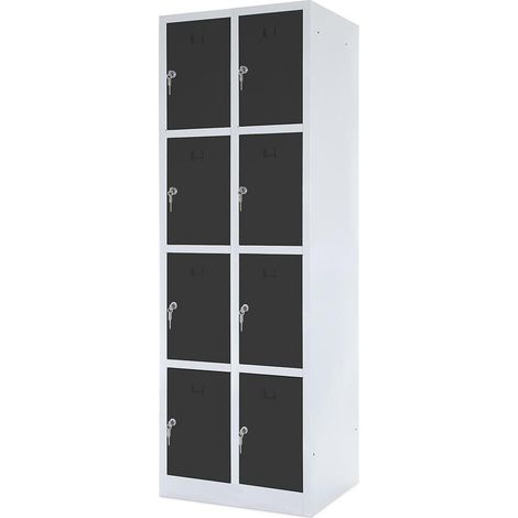 BRB Fächerschrank mit Sockel, Stahlblech kunststoffbeschichtet, 2 x 4 Fächer, BxTxH 600x500x1800 mm (Lichtgrau/Anthrazit) (1/2)
