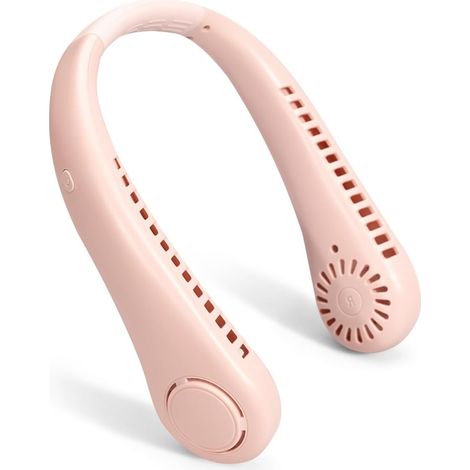 Ventilateur de cou portable sans pales double tête 360° 3 vitesses rechargeable USB mains libres voyage extérieur sport bureau été rose (1/5)